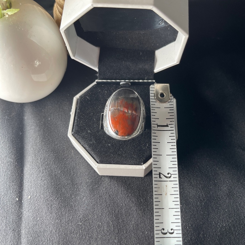 Vintage Petrified Wood Sterling Silver Ring - Picture 7 of 9